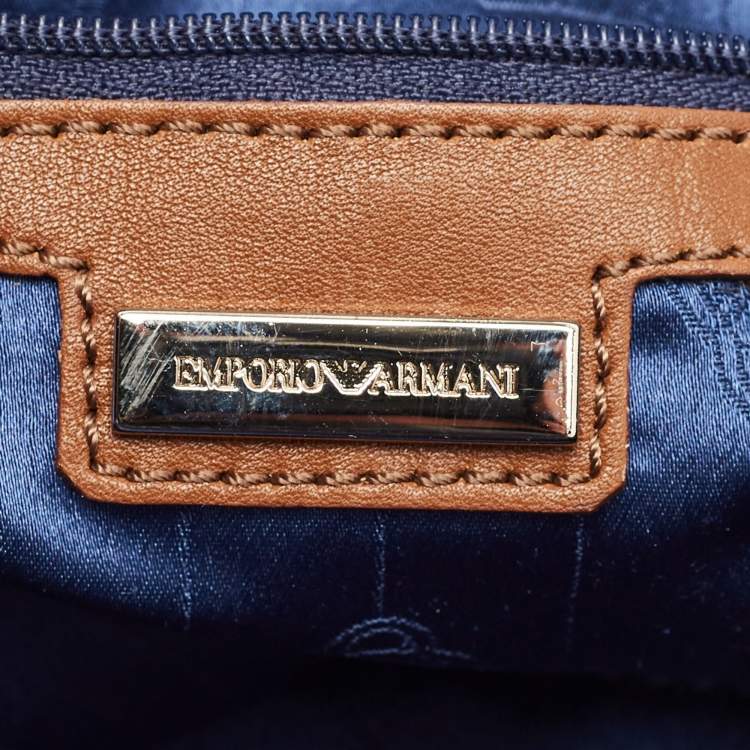 Pre Owned Emporio Armani Logo Brown Leather Hobo