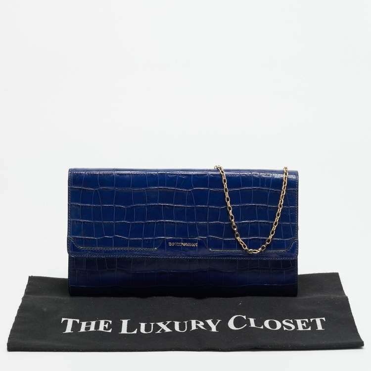 مملوكة مسبقًا Emporio Armani Blue Croc Embossed Leather Chain Clutch