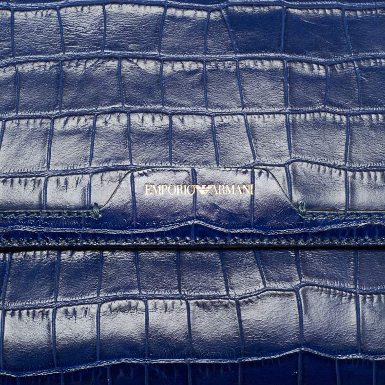 مملوكة مسبقًا Emporio Armani Blue Croc Embossed Leather Chain Clutch