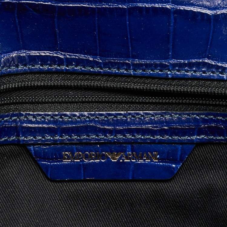 مملوكة مسبقًا Emporio Armani Blue Croc Embossed Leather Chain Clutch