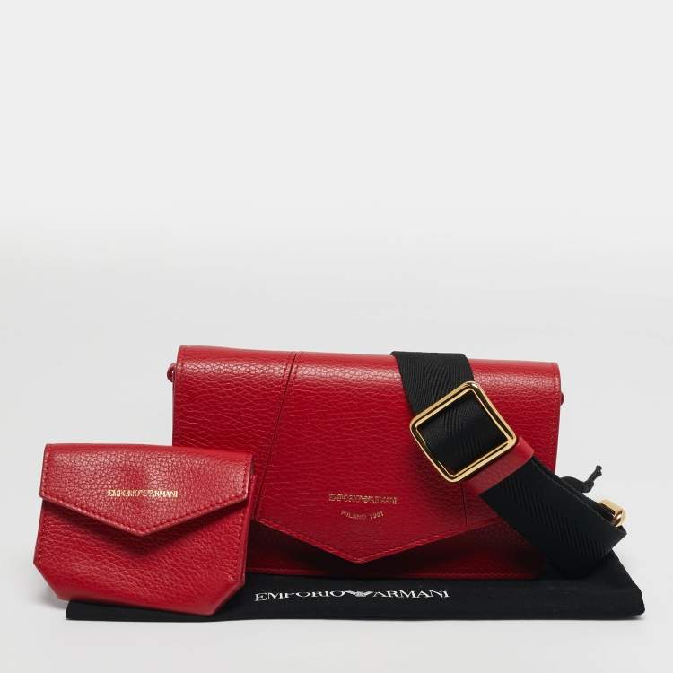 Pre Owned Emporio Armani Envelope Red Faux Leather Crossbody Bag