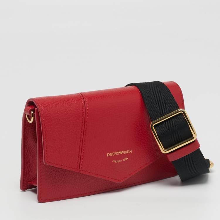 Pre Owned Emporio Armani Envelope Red Faux Leather Crossbody Bag