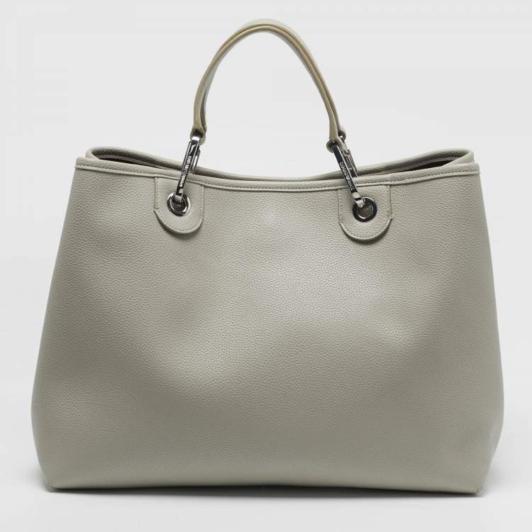 Pre Owned Emporio Armani MyEA Medium Grey Faux Leather Shopper Tote