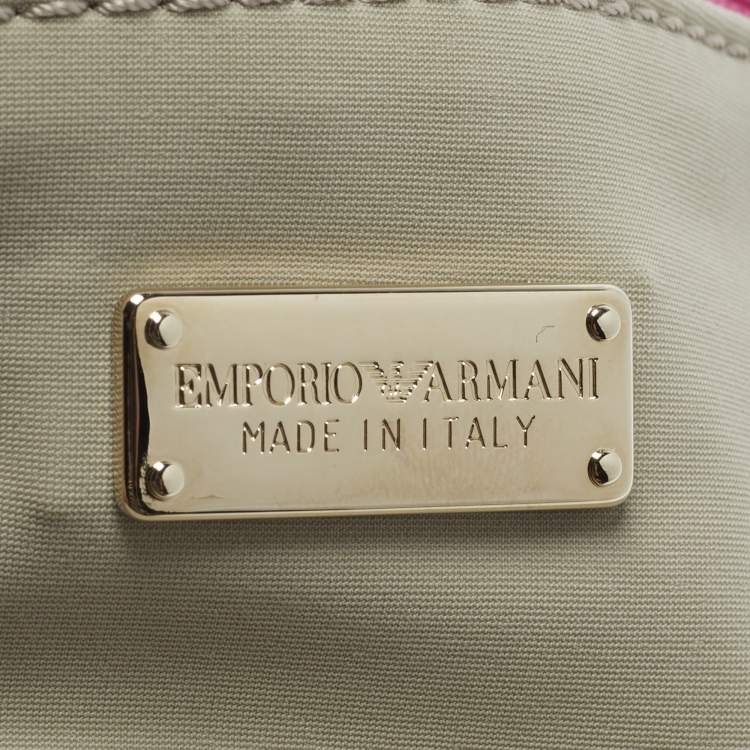 Pre Owned Emporio Armani Scalloped Applique Beige Nylon Tote