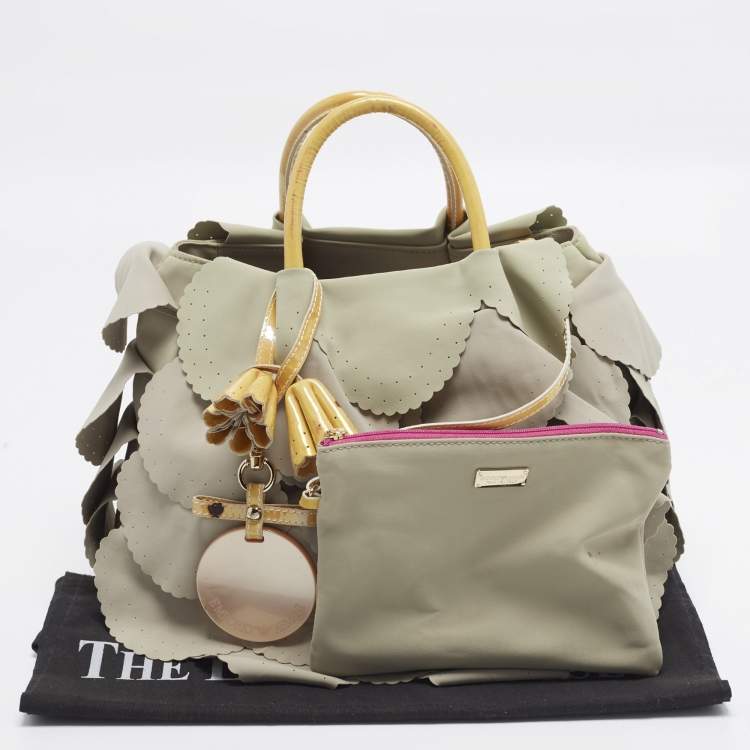 Pre Owned Emporio Armani Scalloped Applique Beige Nylon Tote