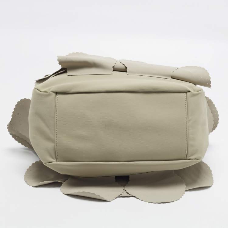 Pre Owned Emporio Armani Scalloped Applique Beige Nylon Tote