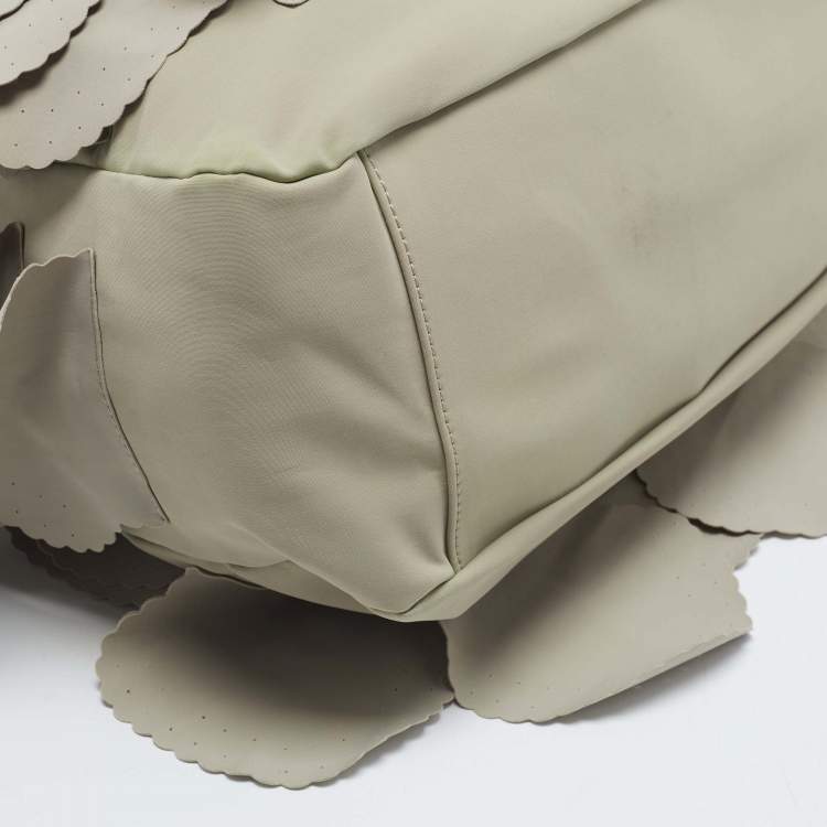 Pre Owned Emporio Armani Scalloped Applique Beige Nylon Tote