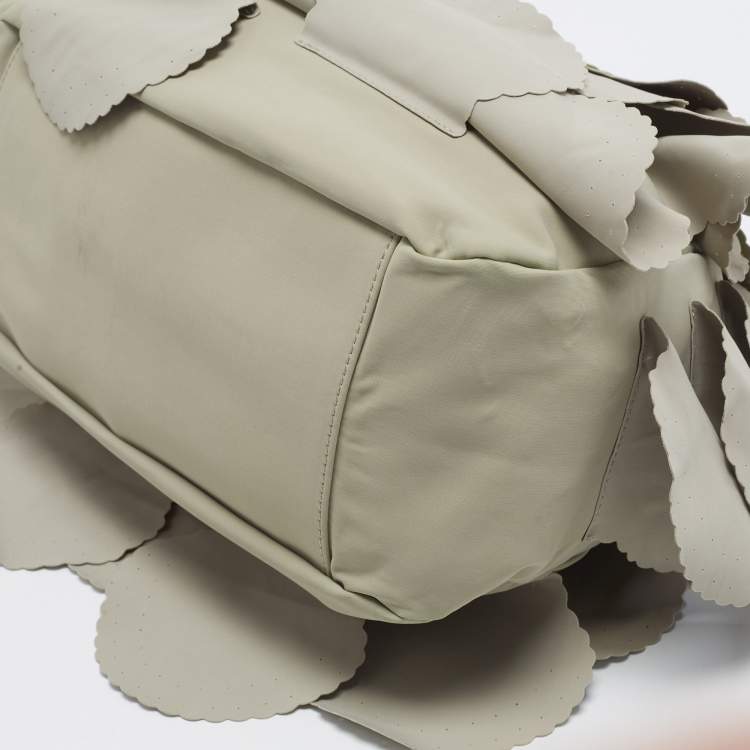 Pre Owned Emporio Armani Scalloped Applique Beige Nylon Tote