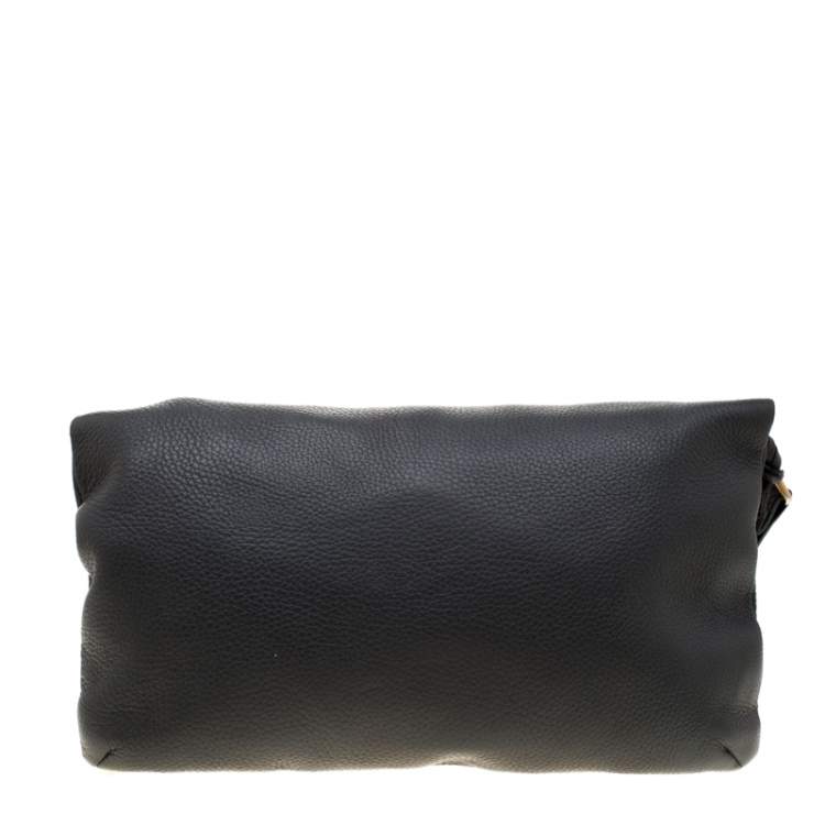 Pre Owned Emporio Armani Grey Leather Zip Flap Convertible Shoulder Bag