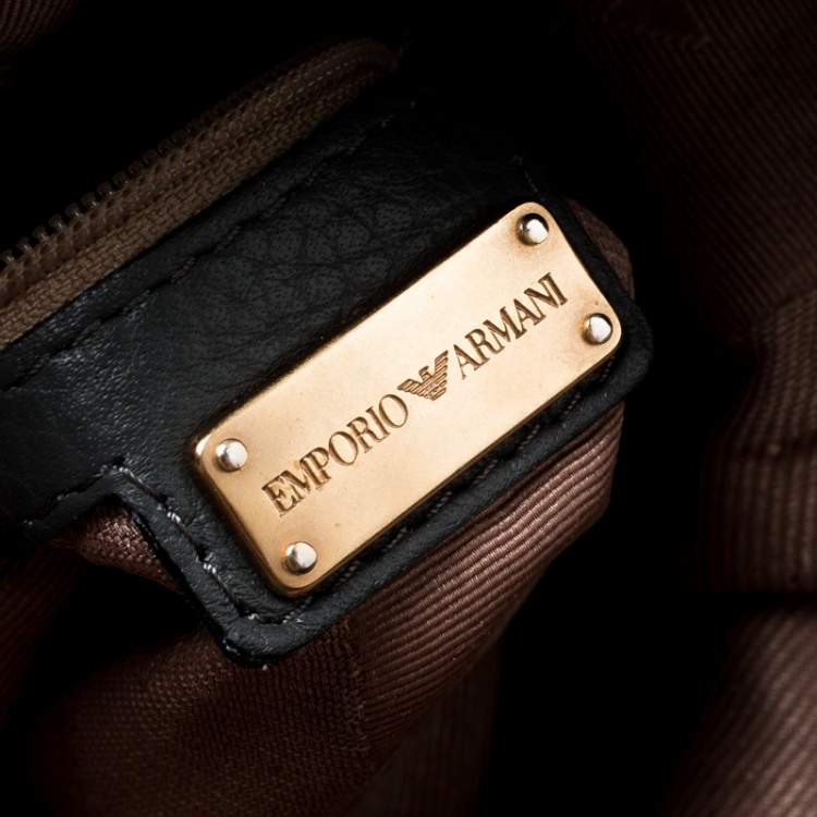 Pre Owned Emporio Armani Grey Leather Zip Flap Convertible Shoulder Bag
