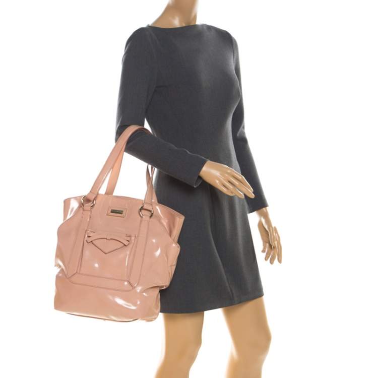 Pre Owned Emporio Armani Pink Patent Leather Tote 