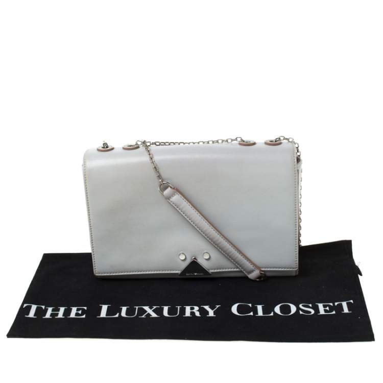 Pre Owned Emporio Armani Grey Leather Double Chain Shoulder Bag