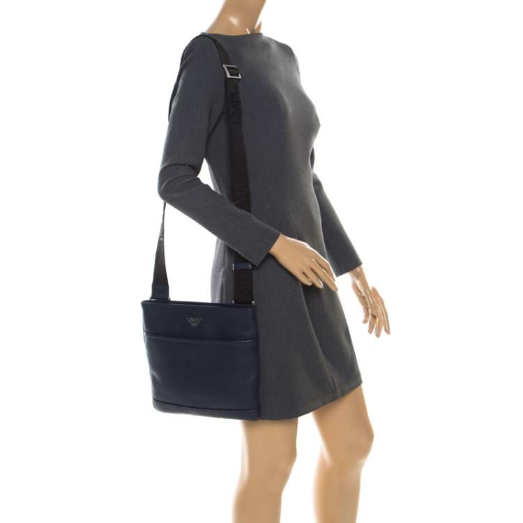 Pre Owned Emporio Armani Blue Leather Crossbody Bag