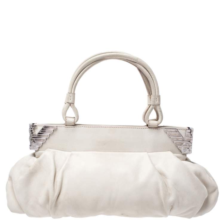 Pre Owned Emporio Armani Cream Leather Satchel