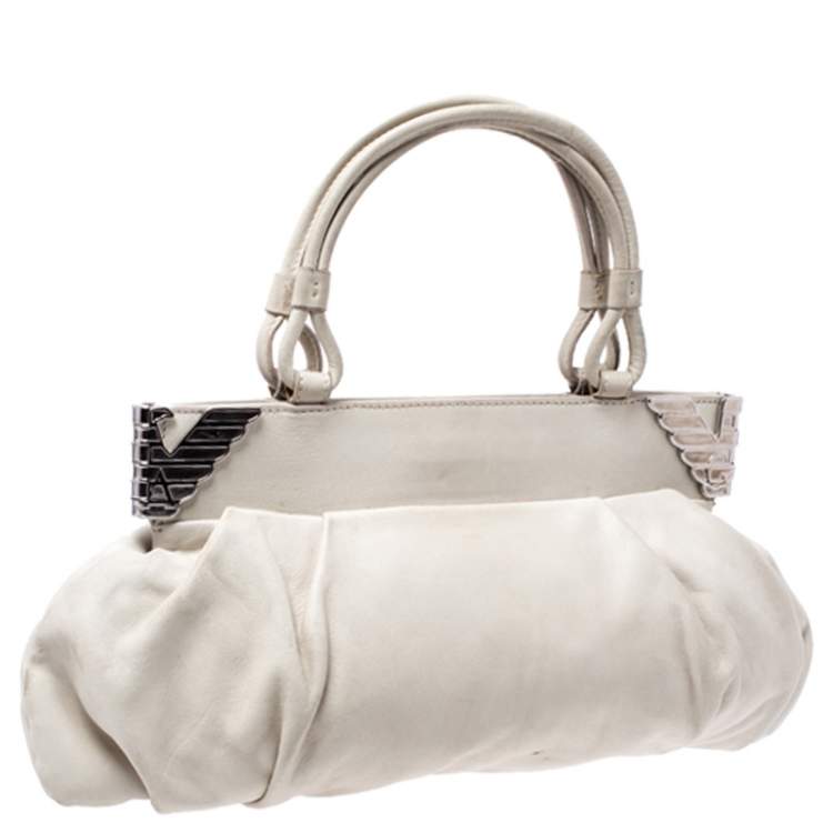 Pre Owned Emporio Armani Cream Leather Satchel