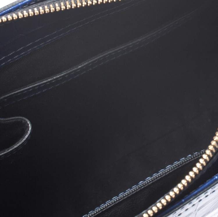 Pre Owned Emporio Armani Blue Croc Embossed Leather Satchel 