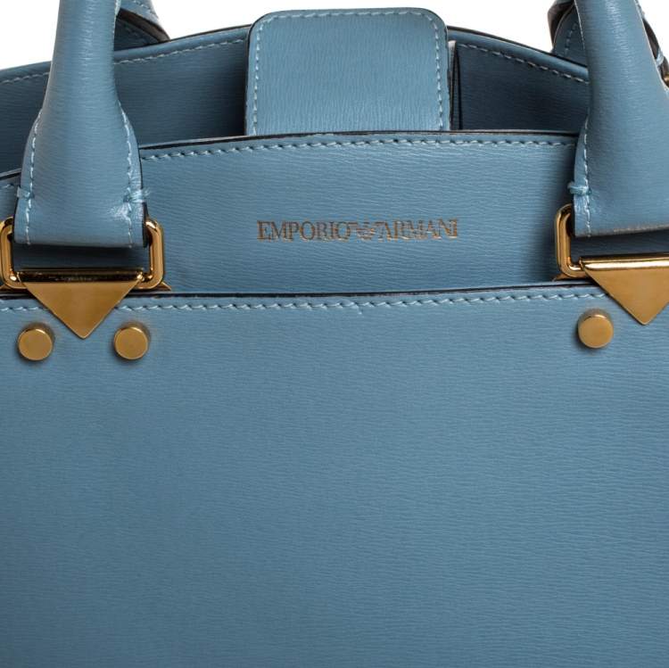 Pre Owned Emporio Armani Light Blue Leather Shopper Tote