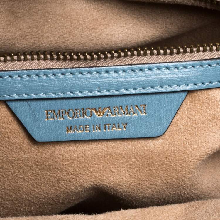 Pre Owned Emporio Armani Light Blue Leather Shopper Tote