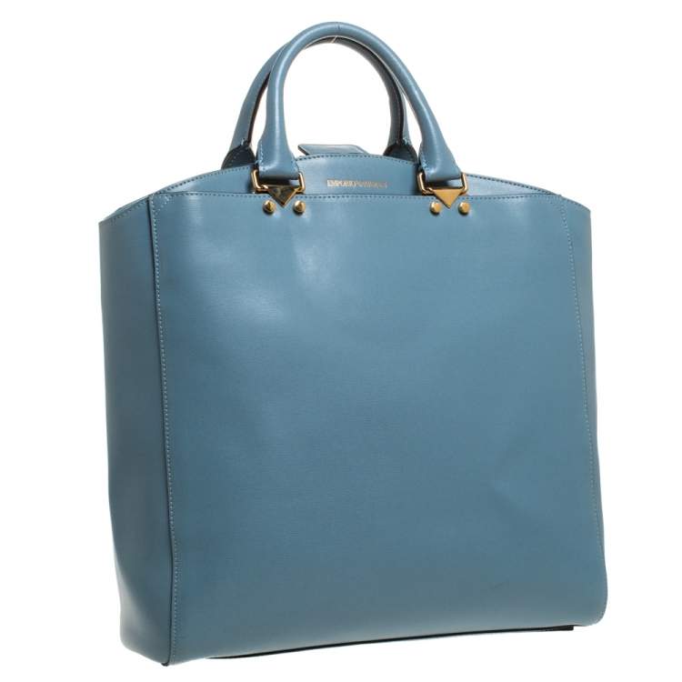 Pre Owned Emporio Armani Light Blue Leather Shopper Tote