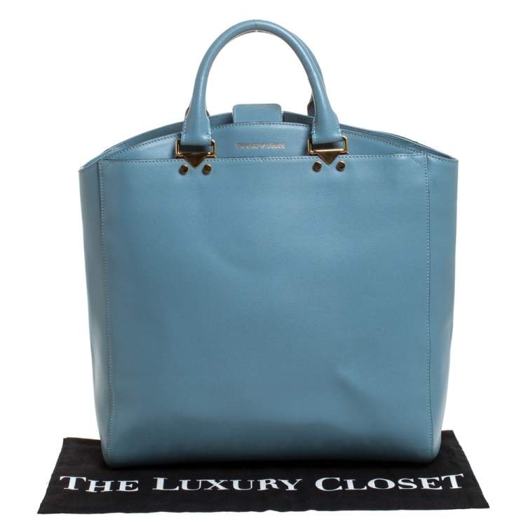 Pre Owned Emporio Armani Light Blue Leather Shopper Tote
