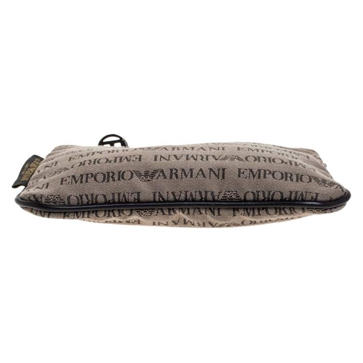 Pre Owned Emporio Armani Grey/Black Monogram Canvas Pouch