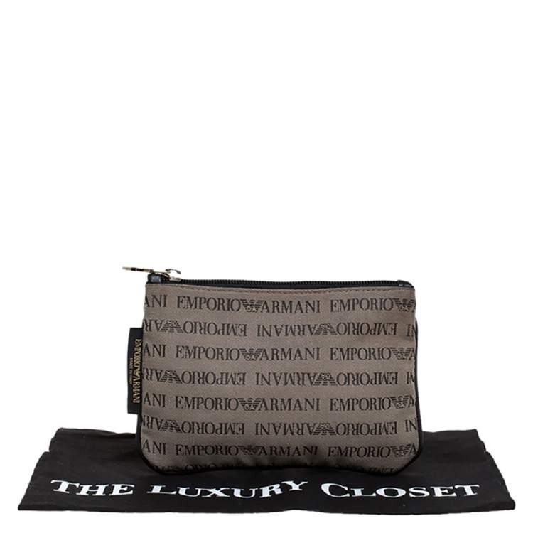 Pre Owned Emporio Armani Grey/Black Monogram Canvas Pouch