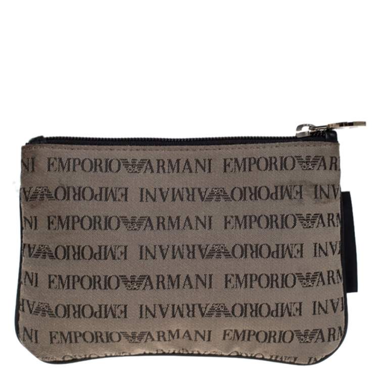 Pre Owned Emporio Armani Grey/Black Monogram Canvas Pouch