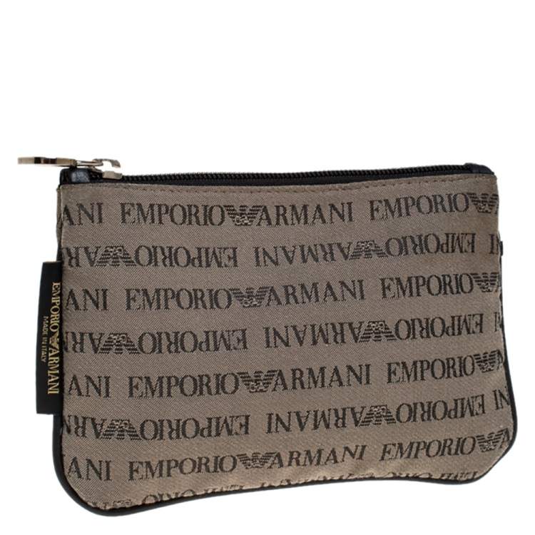 Pre Owned Emporio Armani Grey/Black Monogram Canvas Pouch