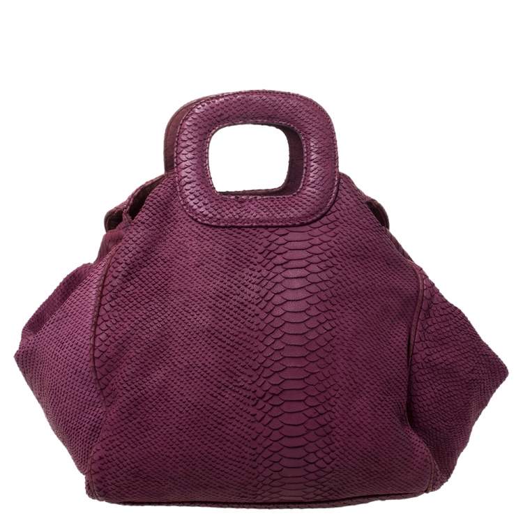 Pre Owned Emporio Armani Burgundy Snakeskin Effect Leather Satchel