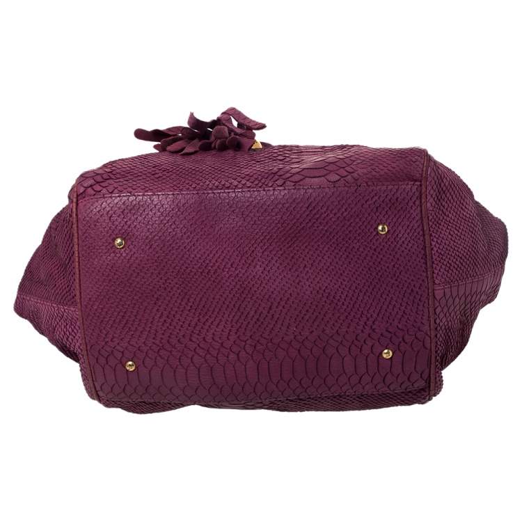 Pre Owned Emporio Armani Burgundy Snakeskin Effect Leather Satchel