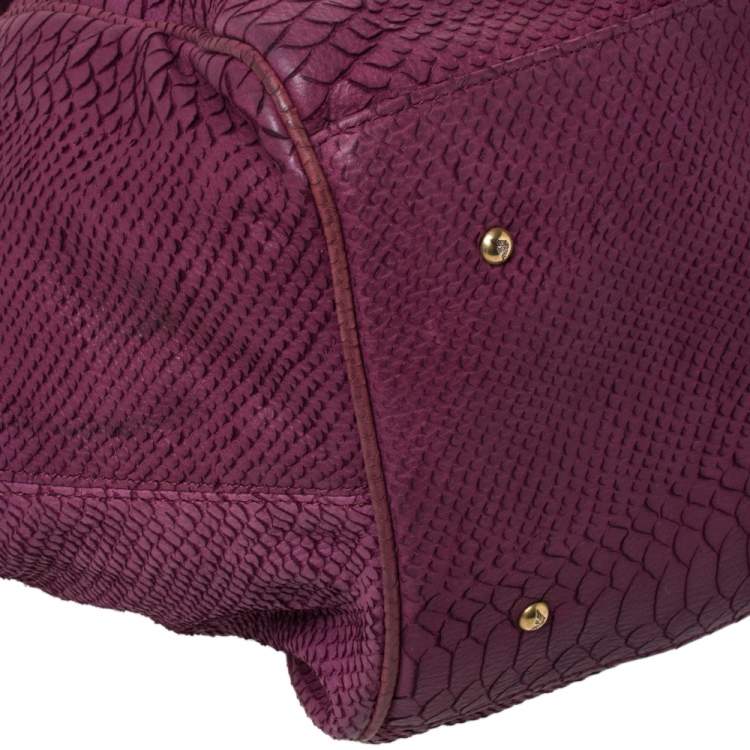 Pre Owned Emporio Armani Burgundy Snakeskin Effect Leather Satchel