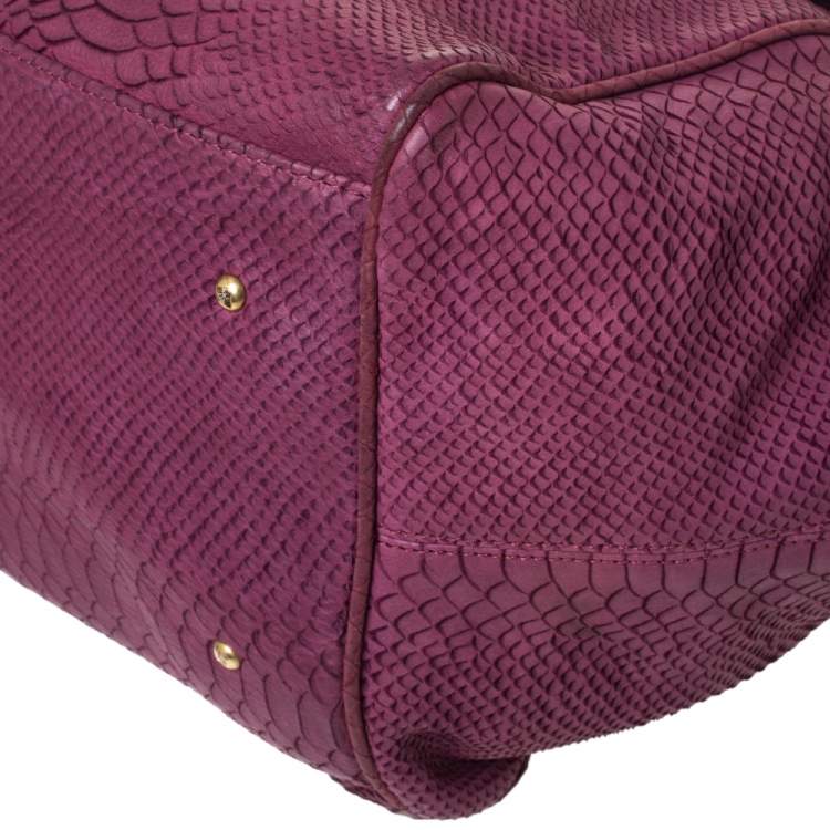 Pre Owned Emporio Armani Burgundy Snakeskin Effect Leather Satchel