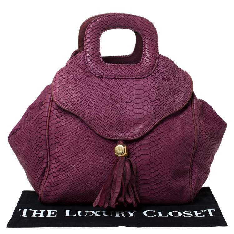 Pre Owned Emporio Armani Burgundy Snakeskin Effect Leather Satchel