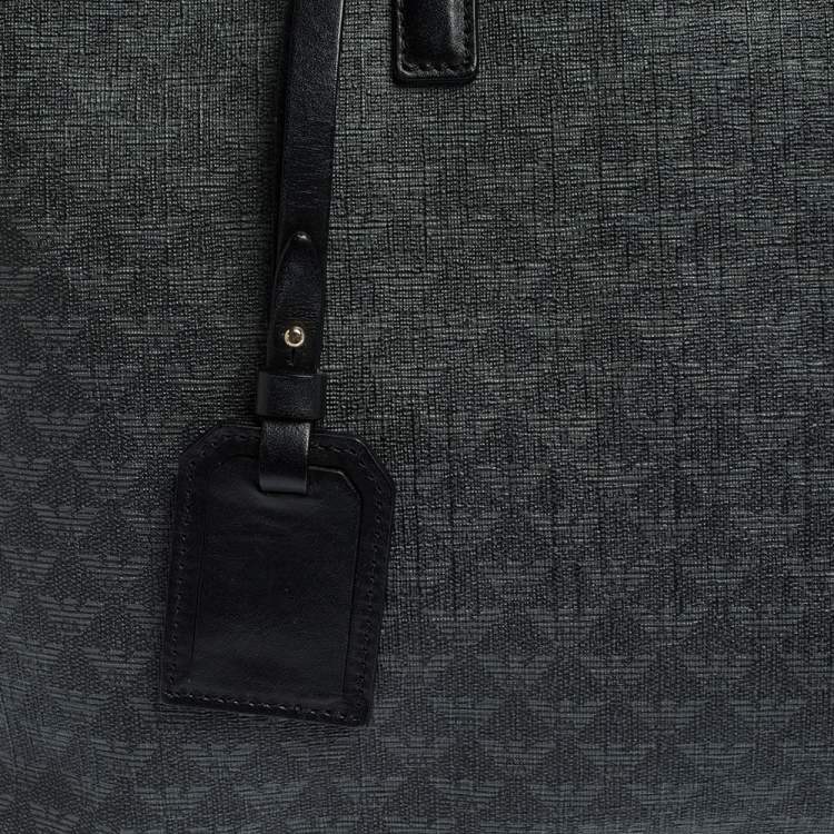 Pre Owned Emporio Armani Black Signature Coated Canvas and Leather Tote