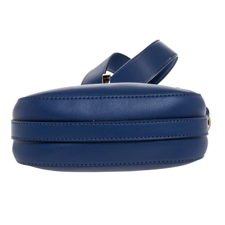 Pre Owned Emporio Armani Blue Leather Turnlock Crossbody Bag