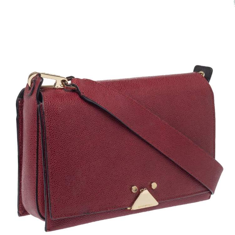 Pre Owned Emporio Armani Burgundy Leather Crossbody Bag