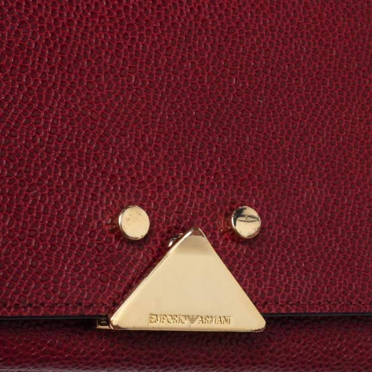 Pre Owned Emporio Armani Burgundy Leather Crossbody Bag