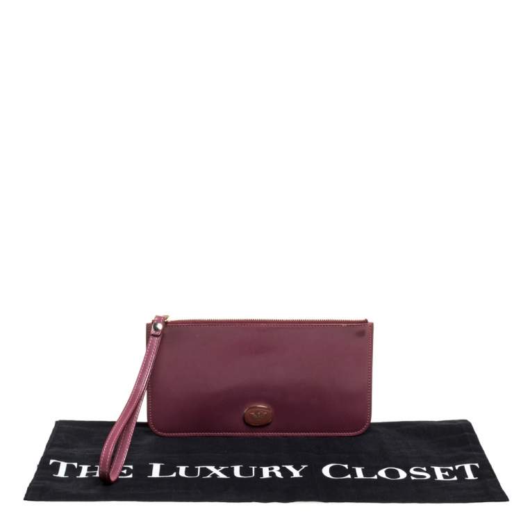 Pre Owned Emporio Armani Burgundy Patent Leather Wristlet Clutch