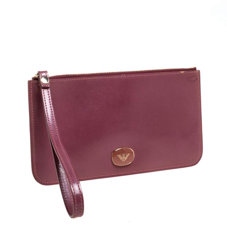 Pre Owned Emporio Armani Burgundy Patent Leather Wristlet Clutch