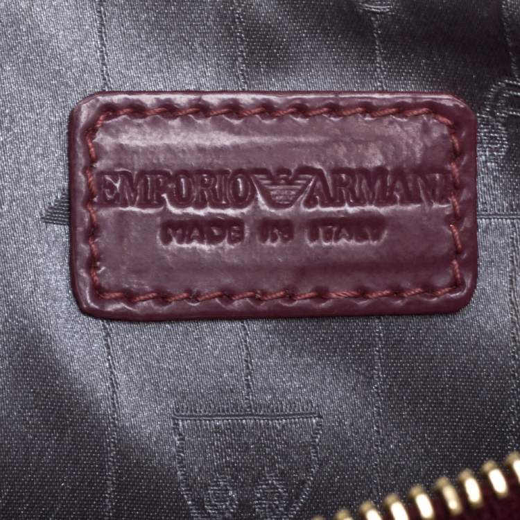 Pre Owned Emporio Armani Burgundy Patent Leather Wristlet Clutch