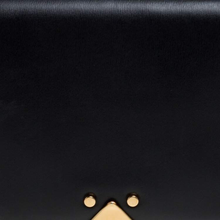 Pre Owned Emporio Armani Black Leather Flap Shoulder Bag