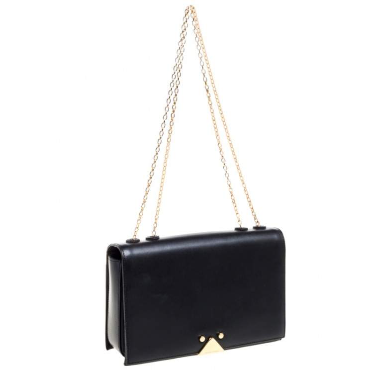 Pre Owned Emporio Armani Black Leather Flap Shoulder Bag