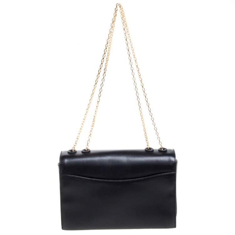 Pre Owned Emporio Armani Black Leather Flap Shoulder Bag