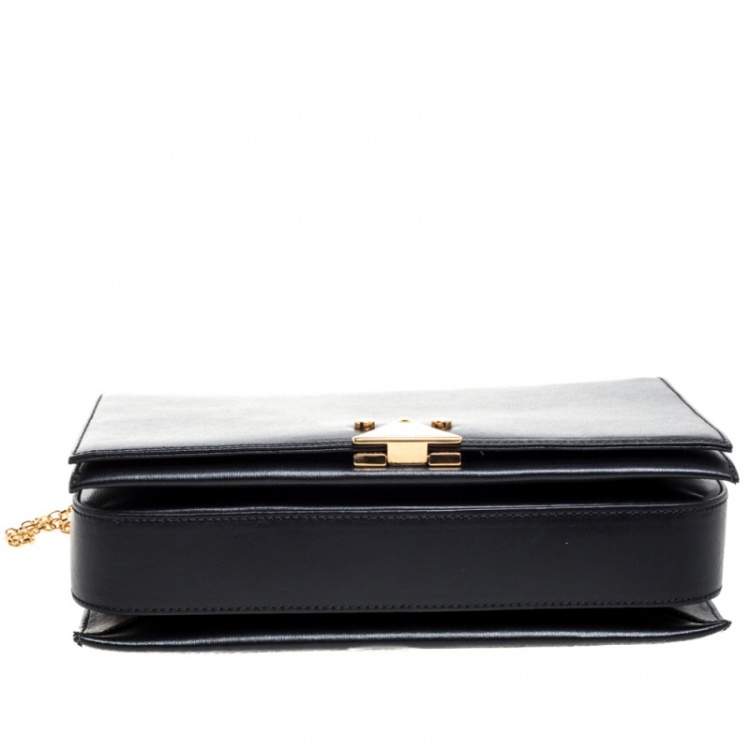 Pre Owned Emporio Armani Black Leather Flap Shoulder Bag