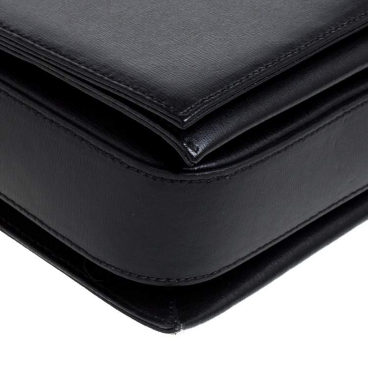 Pre Owned Emporio Armani Black Leather Flap Shoulder Bag