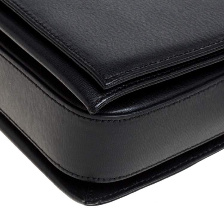 Pre Owned Emporio Armani Black Leather Flap Shoulder Bag