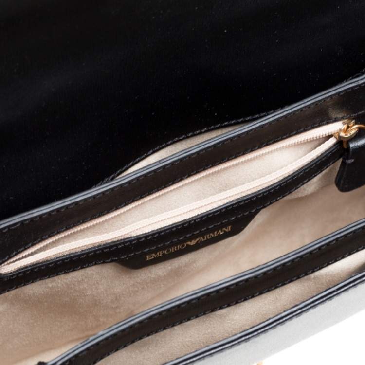 Pre Owned Emporio Armani Black Leather Flap Shoulder Bag
