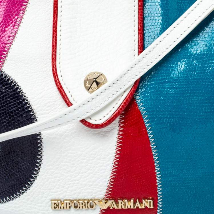 Pre Owned Emporio Armani Multicolor and Snakeskin Effect Leather Flap Crossbody Bag