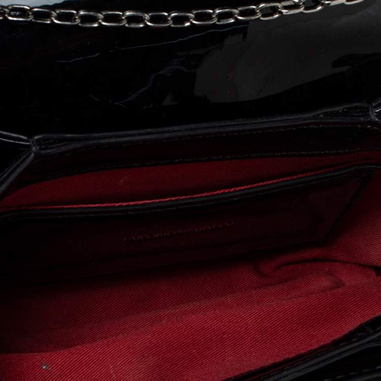 Pre Owned Emporio Armani Black Quilted Leather Flap Chain Shoulder Bag