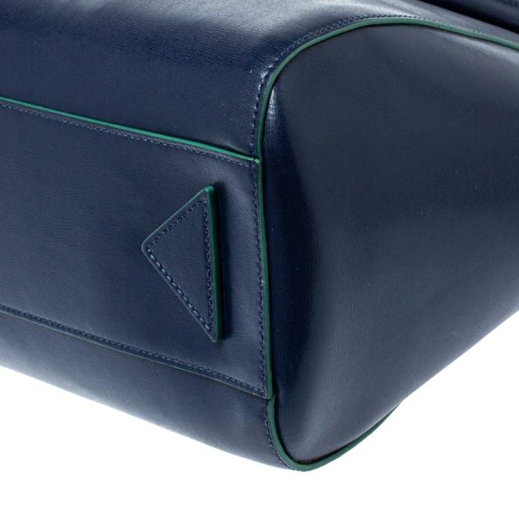 Pre Owned Emporio Armani Blue Leather Dome Satchel